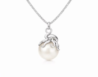 OCTOPUS WHITE PEARL necklace sterling silver, 24K gold, 18K rose gold