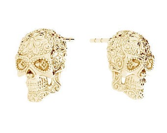 Brincos Caveira Mexicana – Prata 925 / Ouro 24K / Ouro Rosa 18K | ISSI