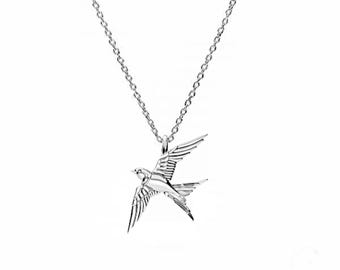 SWALLOW bird necklace- sterling silver /24K gold/ 18K rose gold