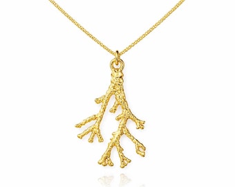 Collar CORAL, arrecife de coral - plata 925, oro de 24 quilates, oro rosa de 18 quilates