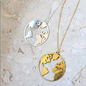 Necklace THE WORLD-sterling silver necklace,24K gold,Planet, Earth necklace, globe pendant, World necklace,