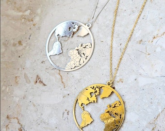 Necklace THE WORLD-sterling silver necklace,24K gold,Planet, Earth necklace, globe pendant, World necklace,