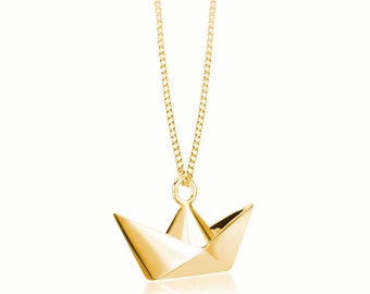PAPER SHIP origami necklace, paper boat necklace, rose gold, gold, sterling silver