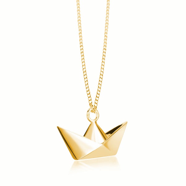 naszyjnik PAPER SHIP ORIGAMI necklace sterling silver, gold, rose gold, paper boat necklace ,