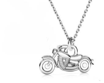CHOPPER MOTORCYCLE mens necklace-  sterling silver, gold 24K