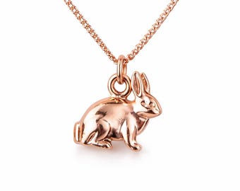 Rabbit Necklace Sterling Silver 925, 24K Gold Plated, 18K Rose Gold, Minimalist Bunny Necklace