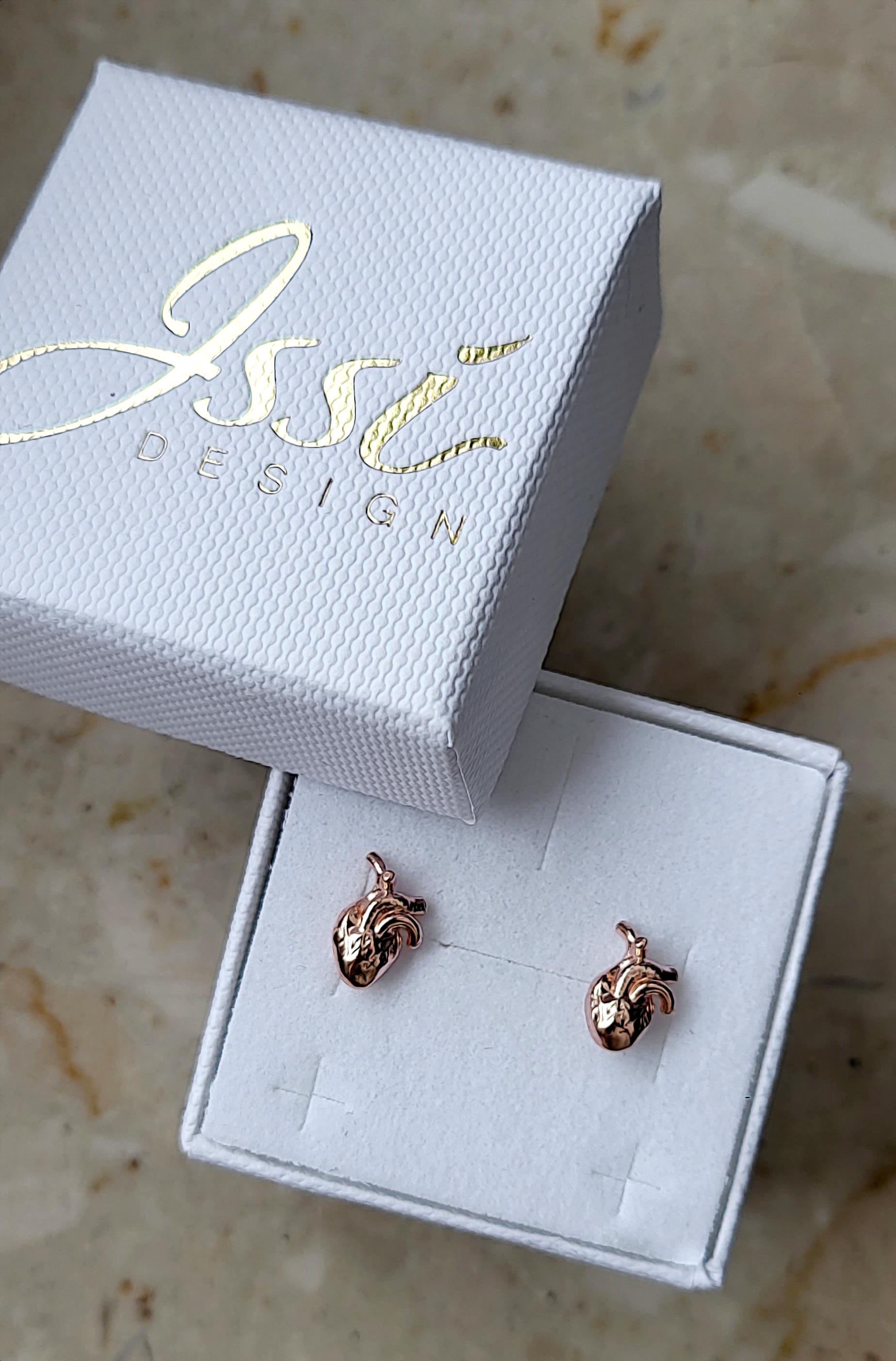 HUMAN HEARTS Anatomical Earrings, Sterling Silver, 24K Gold, Rose