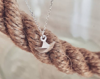 small PAPER SHIP origami necklace- sterling silver, 24K gold, rose gold