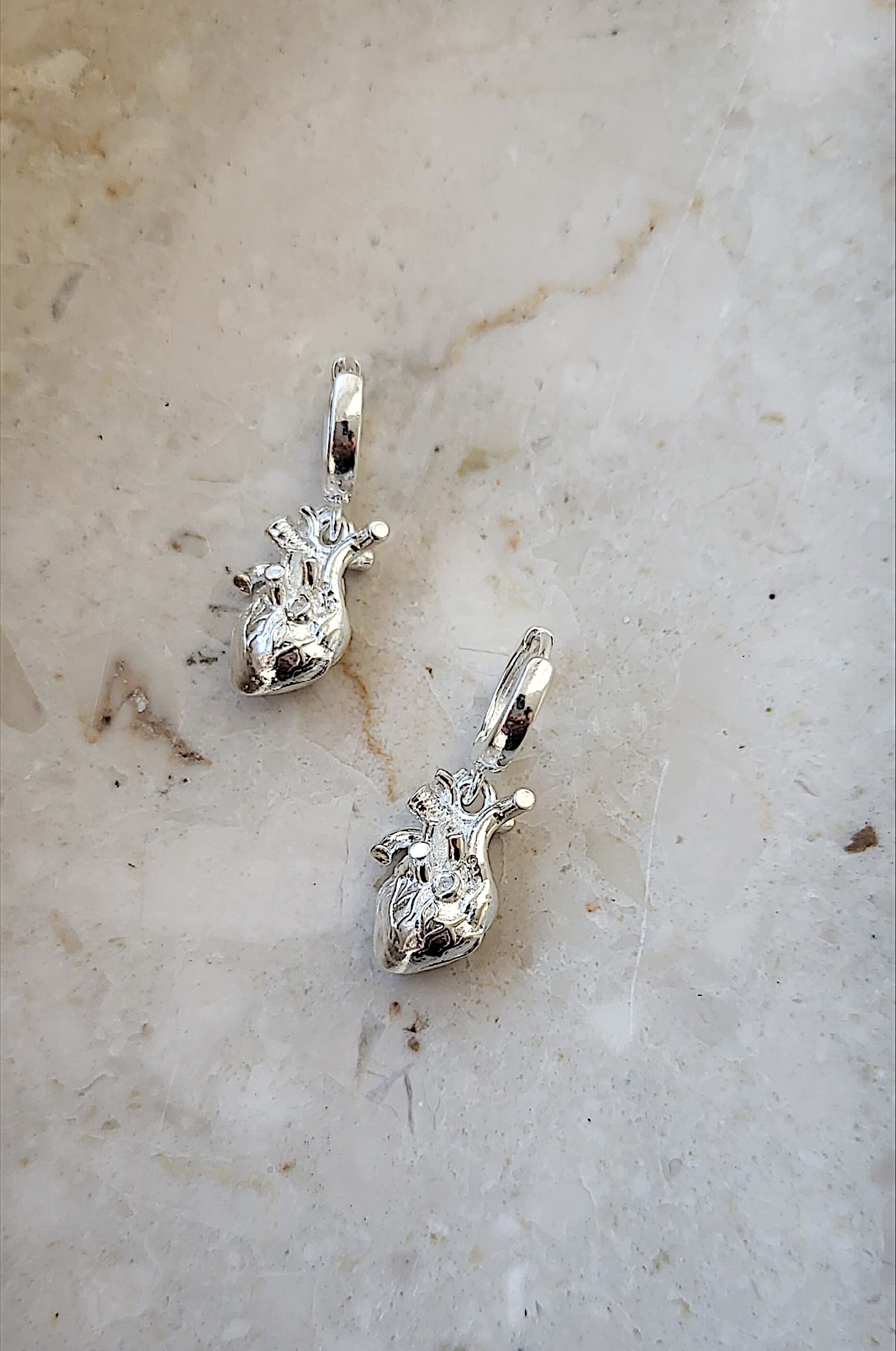 HUMAN HEARTS Anatomical Earrings, Sterling Silver, 24K Gold, 18K