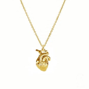 HUMAN HEART necklace, anatomical heart pendant -sterling silver 24K gold plated, 18K rose gold