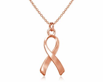 HOPE RIBBON – Ribbon Necklace 925 Silver, 24K Gold, 18K Rose Gold, Cancer Awareness Symbol