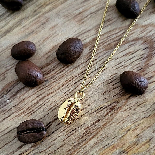 COFFEE BEAN necklace, sterling silver, 24K gold, 18K rose gold