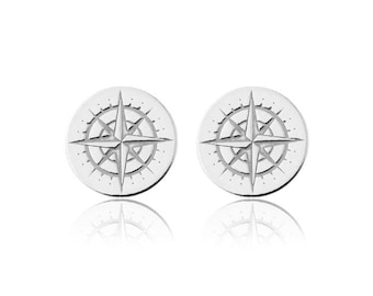 COMPASS stud earrings, compass rose – sterling silver, 24K gold plated, 18K rose gold plated