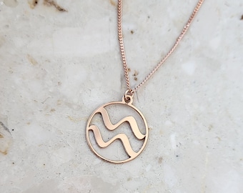 Aquarius Zodiac sign necklace- sterling silver, gold 24k, rose gold