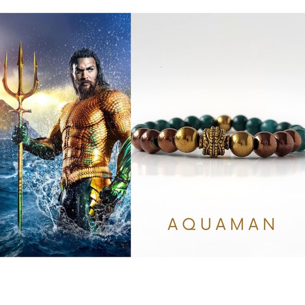 AQUAMAN men's / unisex bracelet - jade and hematite, dc comics