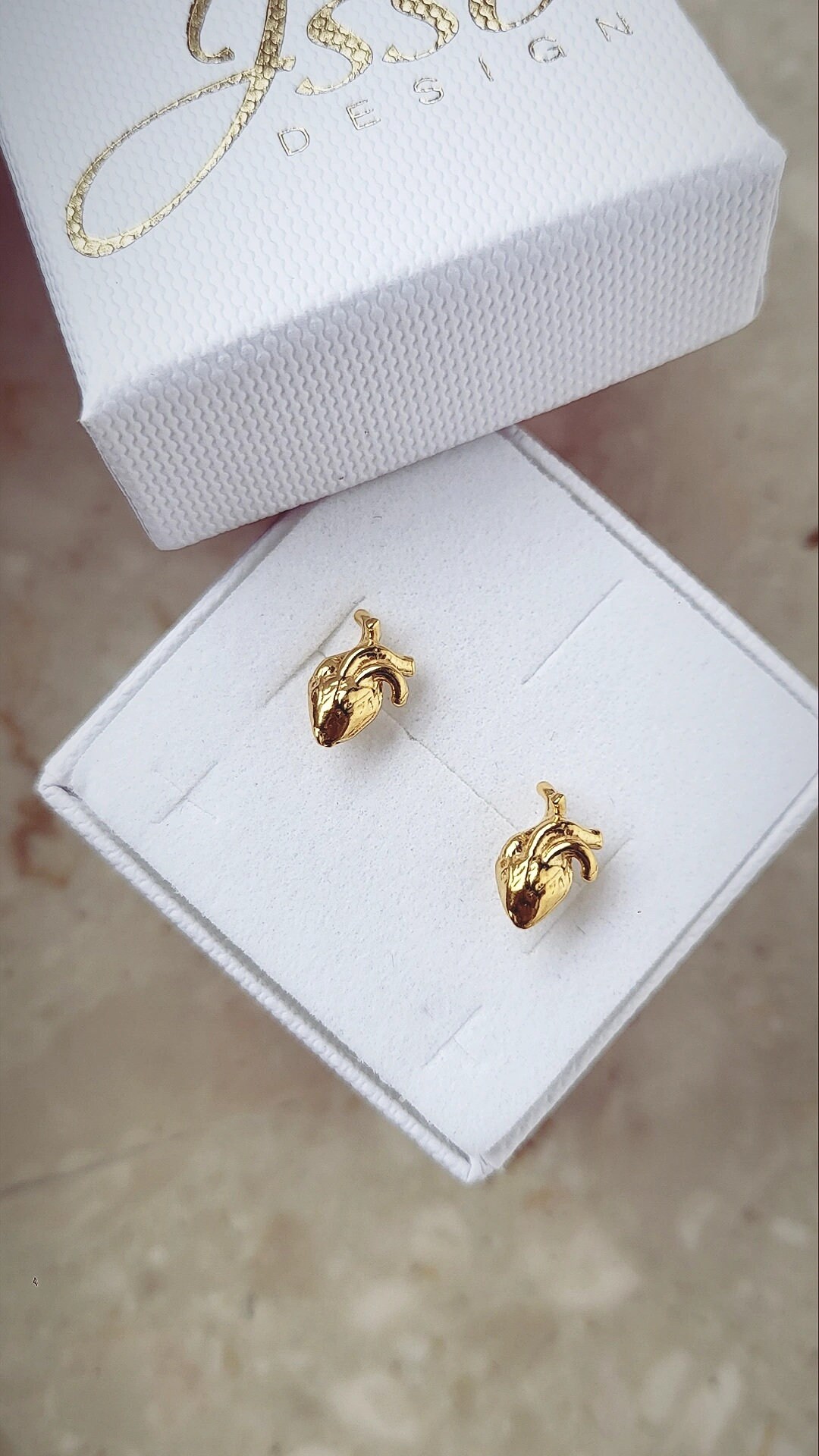 HUMAN HEARTS Anatomical Earrings, Sterling Silver, 24K Gold, Rose