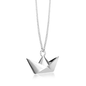 PAPER SHIP Origami Boat Necklace, Sterling Silver, Gold, Rose Gold, Travel Gift, Unisex Jewelry