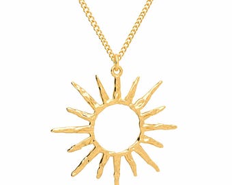 SUN Necklace with Large Pendant – Sterling Silver, 24K Gold, 18K Rose Gold