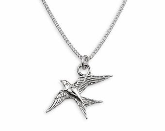 Swallow necklace silver gold rose gold delicate minimalist jewelry gift symbol of new beginnings