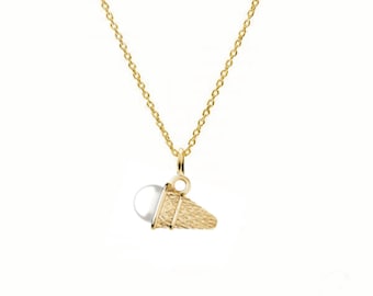 ICE CREAM-Halskette mit weißer Perle – 925er Silber, 24 Karat Gold, 18 Karat Roségold
