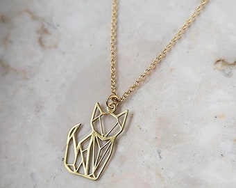 FOX/ CAT origami necklace- sterling silver , gold, rose gold