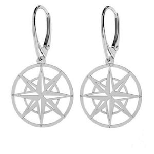 WIND ROSE- earrings sterling silver, 24K gold, 18K rose gold compass