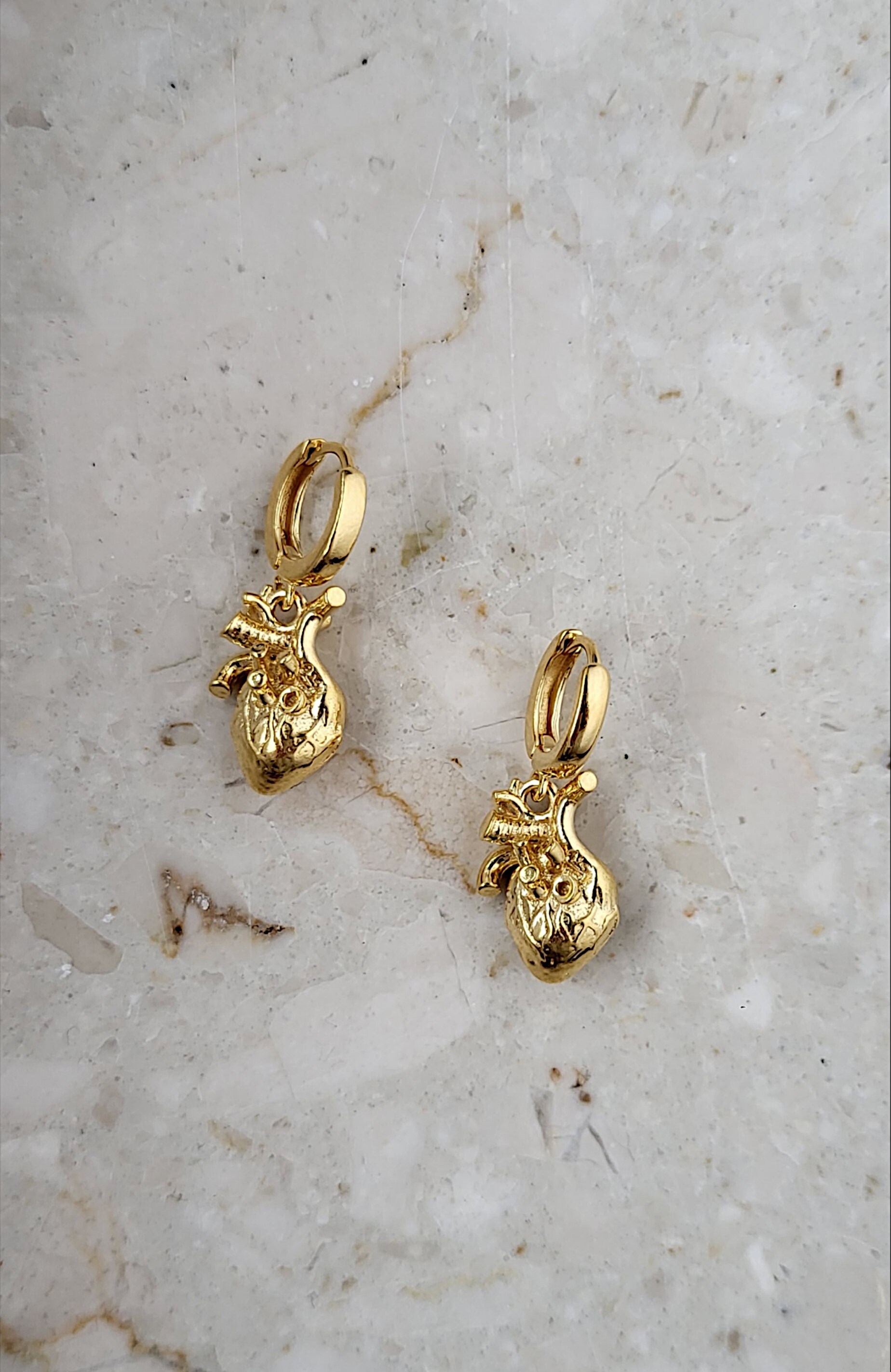 HUMAN HEARTS Anatomical Earrings, Sterling Silver, 24K Gold, 18K