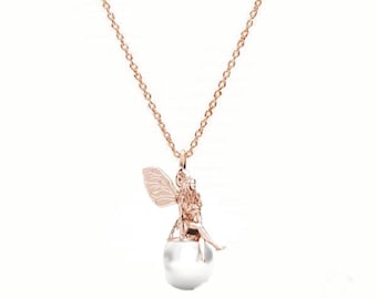 FAIRY WHITE PEARL necklace sterling silver, 24K gold, 18K rose gold