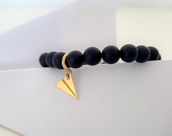 PAPER PLANE origami onyx black bracelet unisex