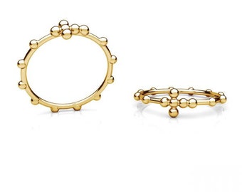 ROSARY ring- sterling silver, 24K gold, 18K rose gold