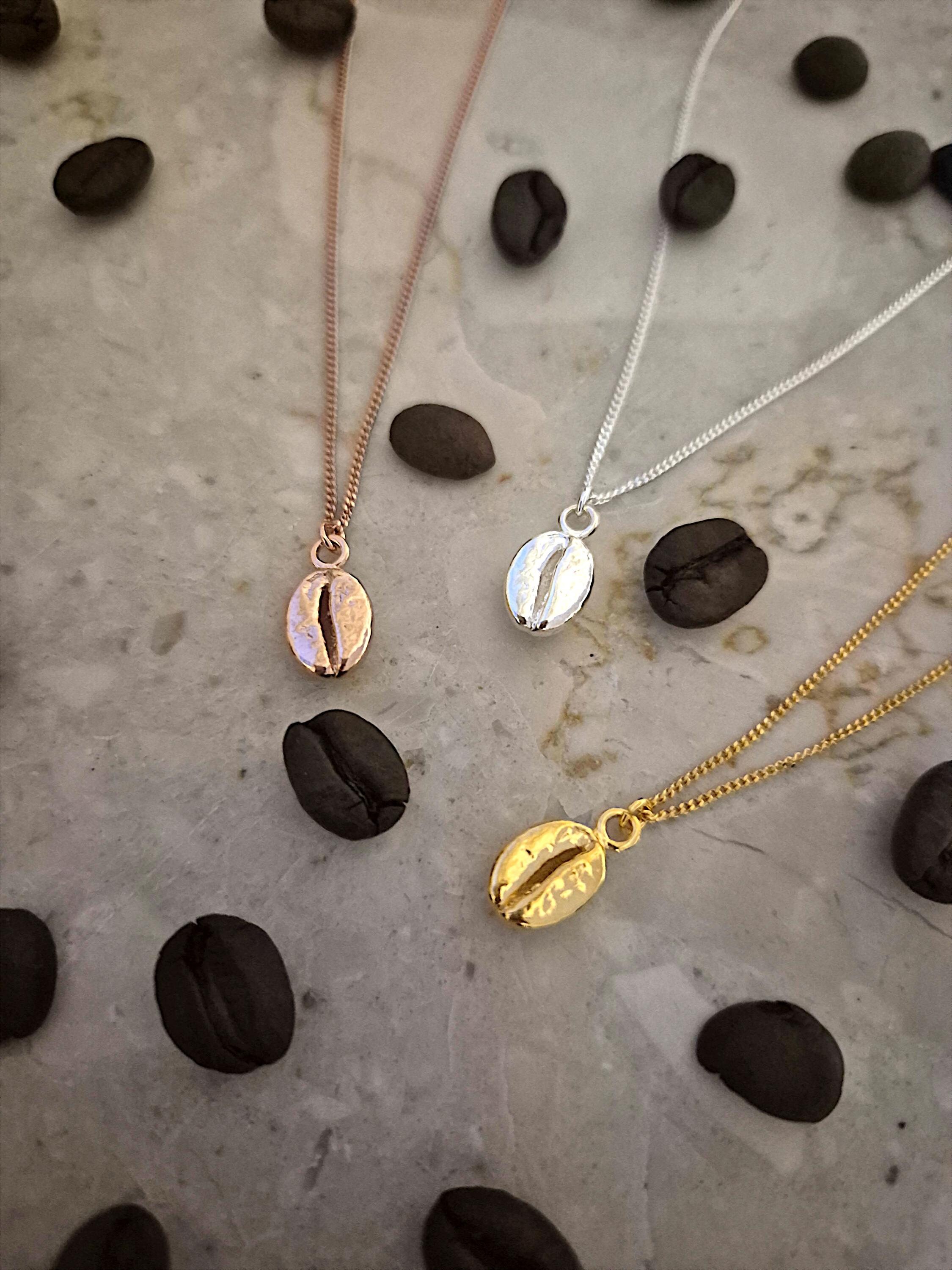 COFFEE BEAN necklace- sterling silver / 24Kgold/ 18Krose gold