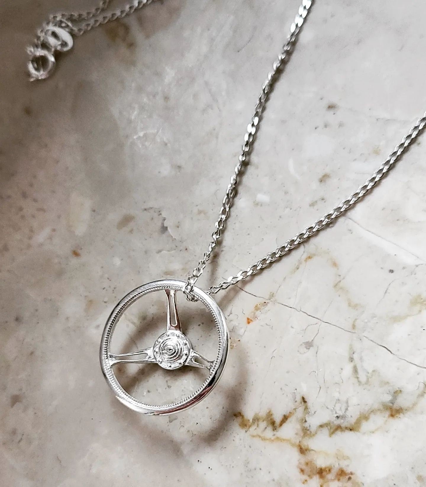 STEERING WHEEL men's necklace-  sterling silver, gold