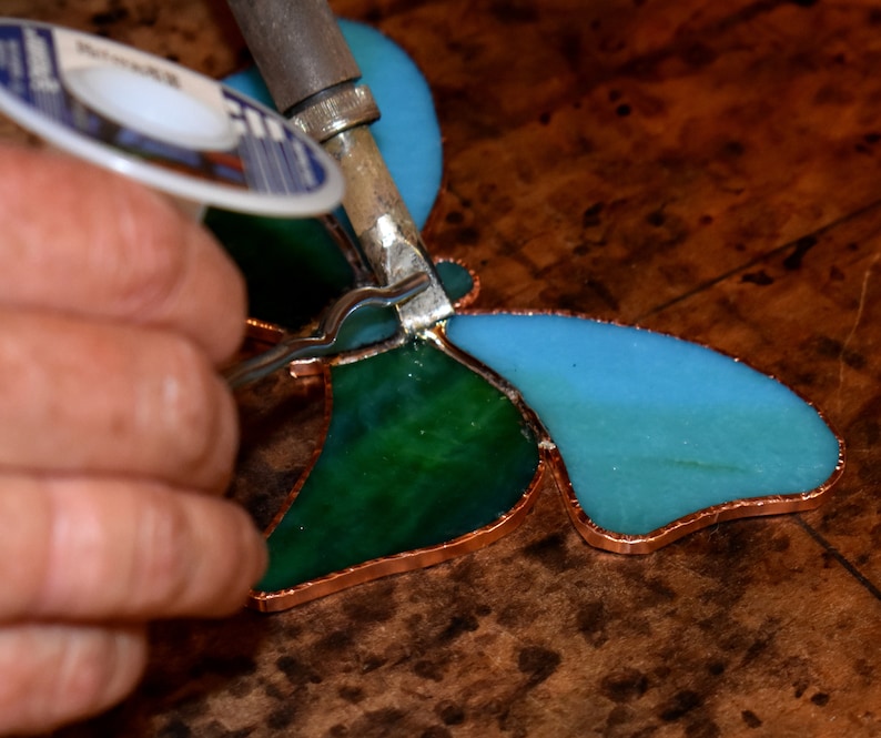 Birthday Home Decor Friendship Gift Hand Crafted Blue Stained Glass Etched Bird Suncatcher Unique Shower Wedding