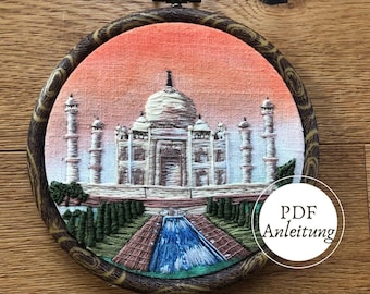 Taj Mahal embroidery pattern | Landscape Embroidery Taj Mahal India | Hand Embroidery | Detailed instructions | Instant download