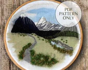 Embroidery Pattern Mount Cook New Zealand | Landscape Embroidery Mount Cook | Hand Embroidery | Digital Download PDF | Pattern only