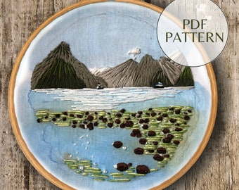 PDF embroidery pattern Milford Sound New Zealand | Landscape Embroidery Milford Sound | Hand Embroidery | Digital Download | Pattern only
