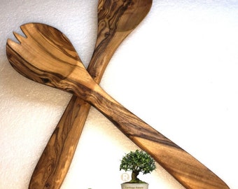 Cadeau maman originale, COUVERT à salade en BOIS D'OLIVIER 30 cm en bois d'olivier, cadeau fin d'année, ustensile, cadeau amie, art de table