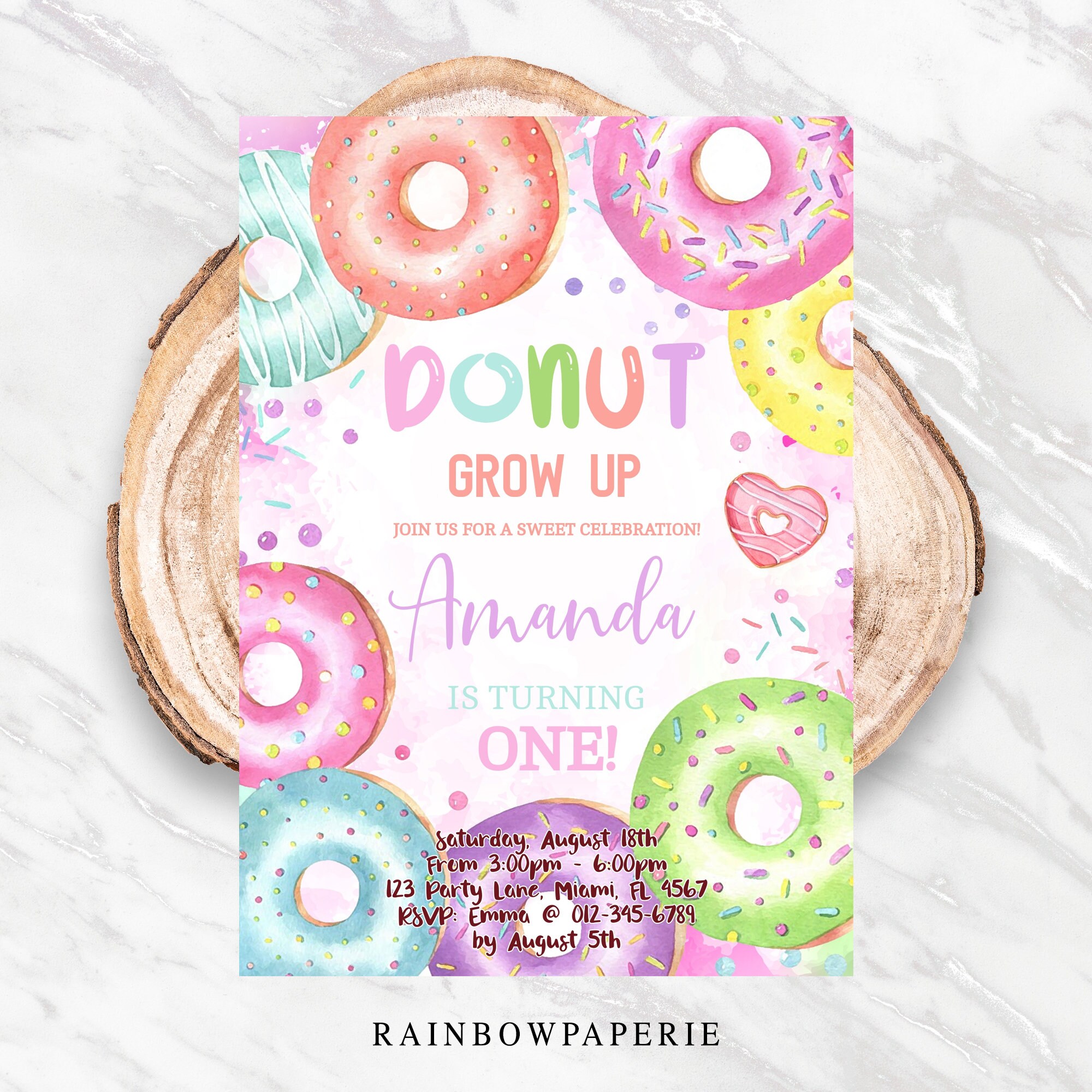 Donut Invitation Donut Birthday Invitation Printable Donut Etsy