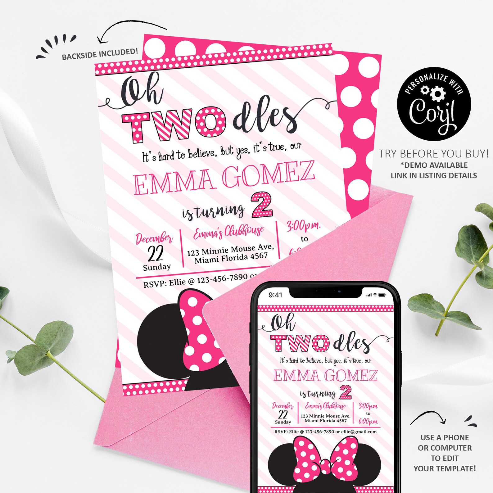 Minnie Mouse Invitation Minnie Mouse 2nd Birthday Invitation Etsy