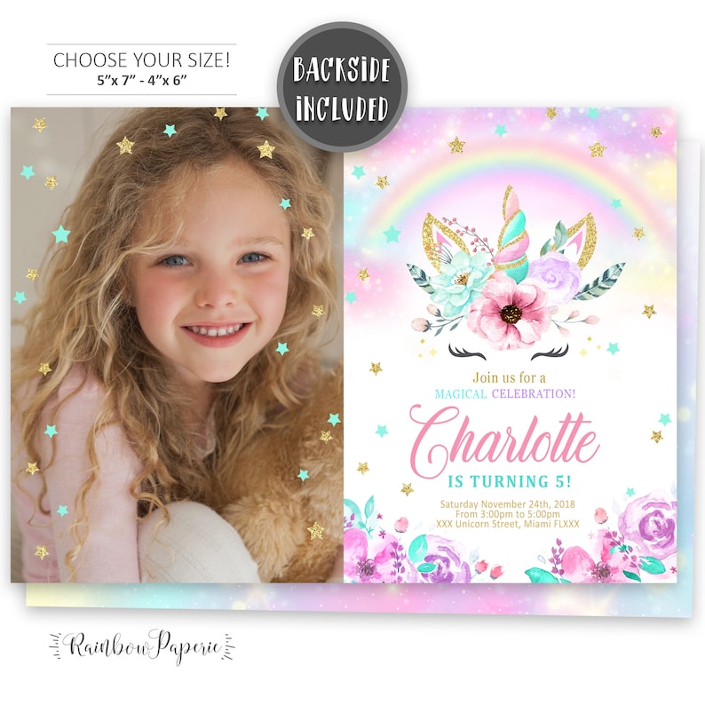 unicorn invitation unicorn birthday invitation printable etsy