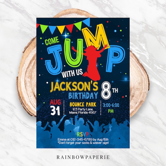 Trampoline Party Invitation Bounce House Invite Editable Instant DOWNLOAD Downloadable birthday invitation Jump Tie Dye