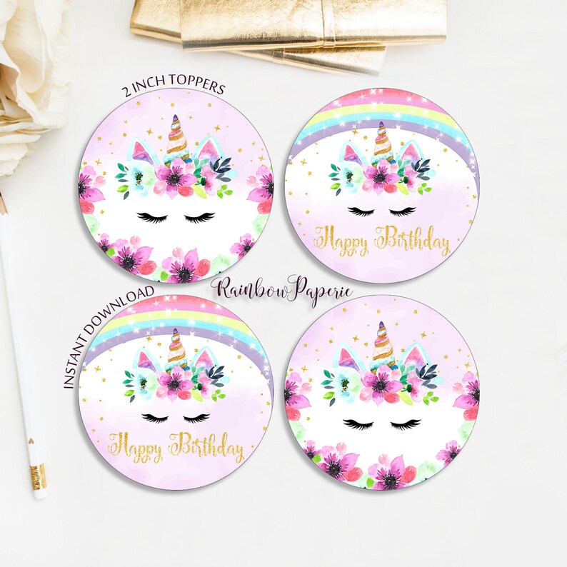 Rainbow Unicorn Cupcake Toppers Printable Unicorn Party - Etsy