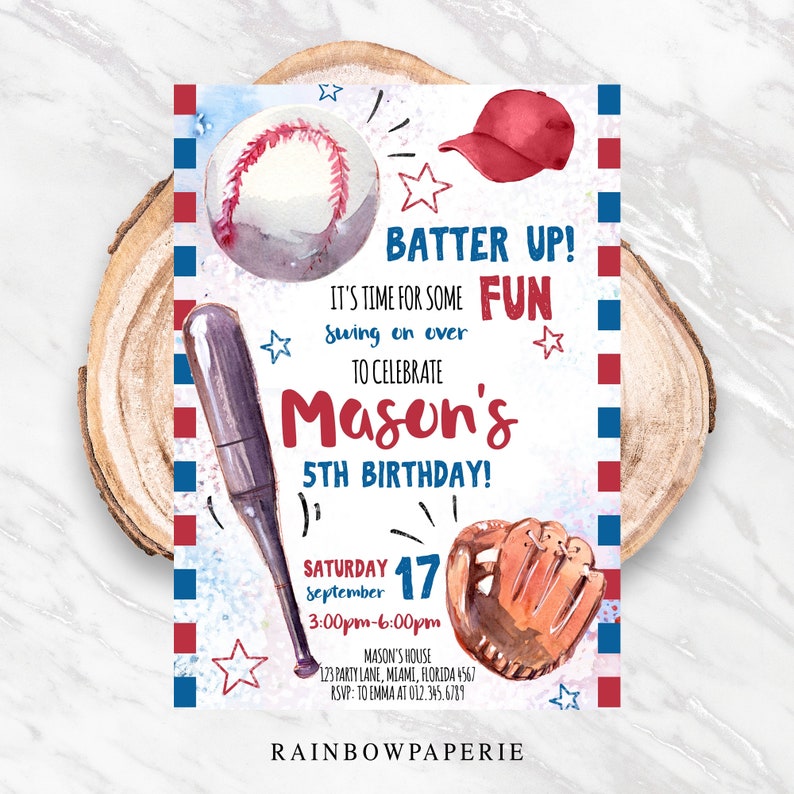 Baseball Invitation Baseball Birthday Invitation Printable Etsy