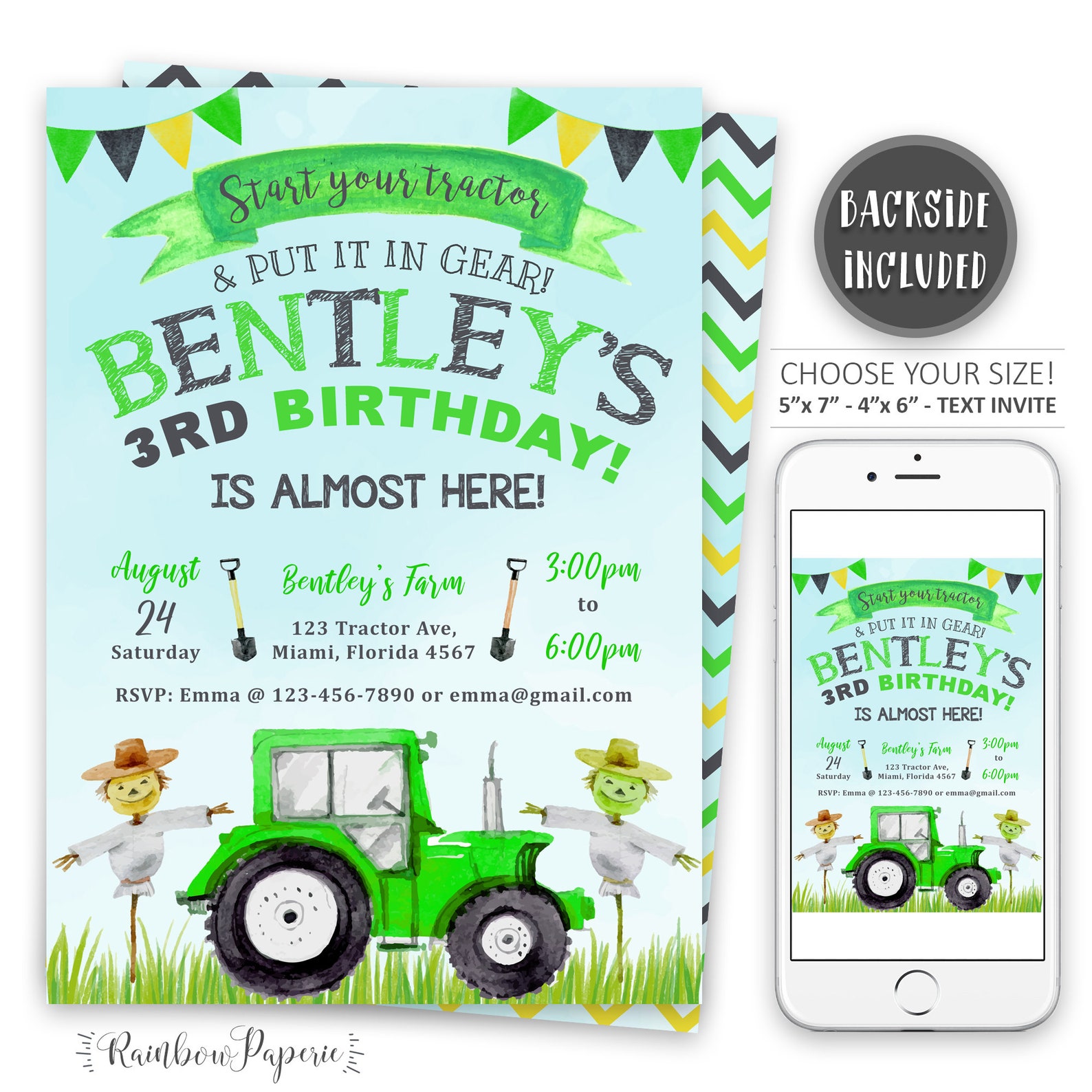 Tractor Invitation Tractor Birthday Invitation Printable Etsy