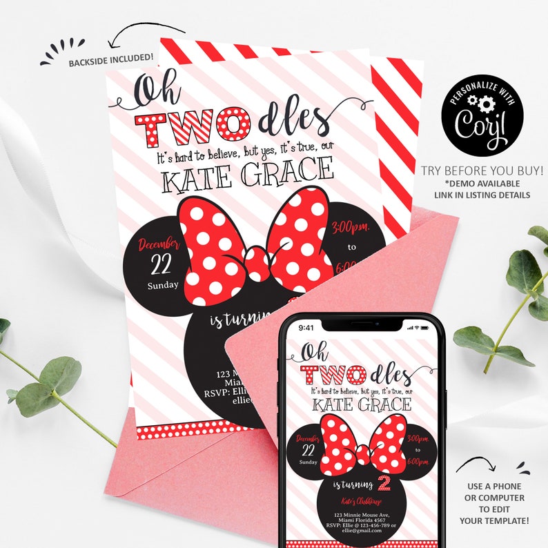 Minnie Mouse Invitation Minnie Mouse 2nd Birthday Invitation Etsy