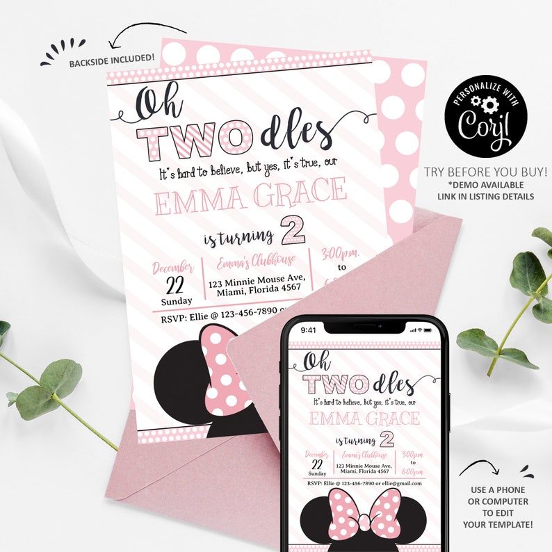 Minnie Mouse Invitation Minnie Mouse 2nd Birthday Invitation Etsy