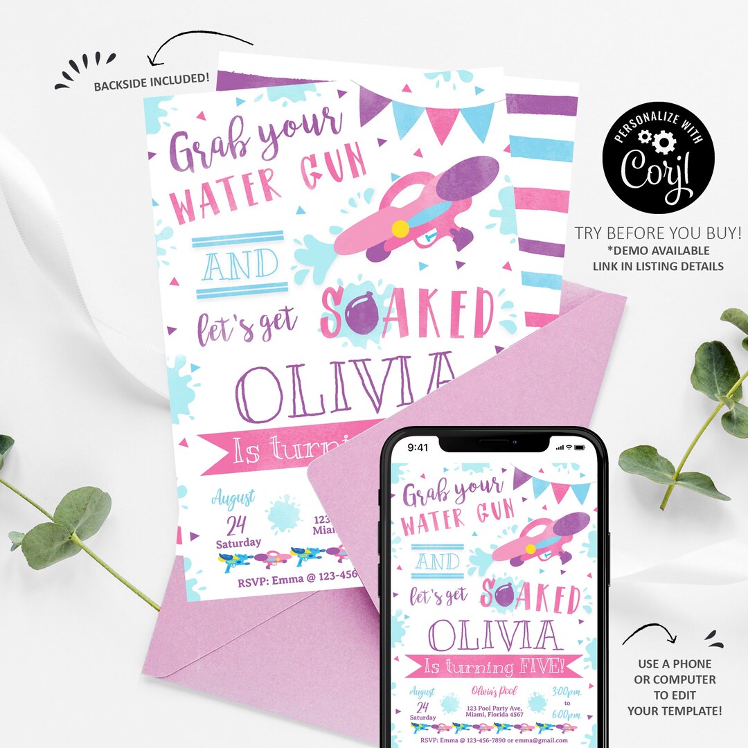 Water Gun Invitation Water Gun Birthday Invitation Printable Etsy