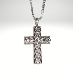 Etched Cross Cremation Pendant urn for Ashes, Necklace, Memorial Jewelry,Keepsake