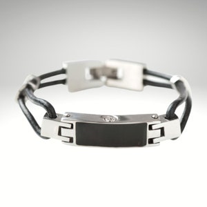 Men's Black Leather Cremation Bracelet: Stainless Steel Urn, Memorial Keepsake