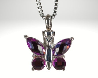 Purple Butterfly Cremation Pendant, Necklace, Memorial Jewelry,Keepsake, Zen,Healing,Cremate,Crystal